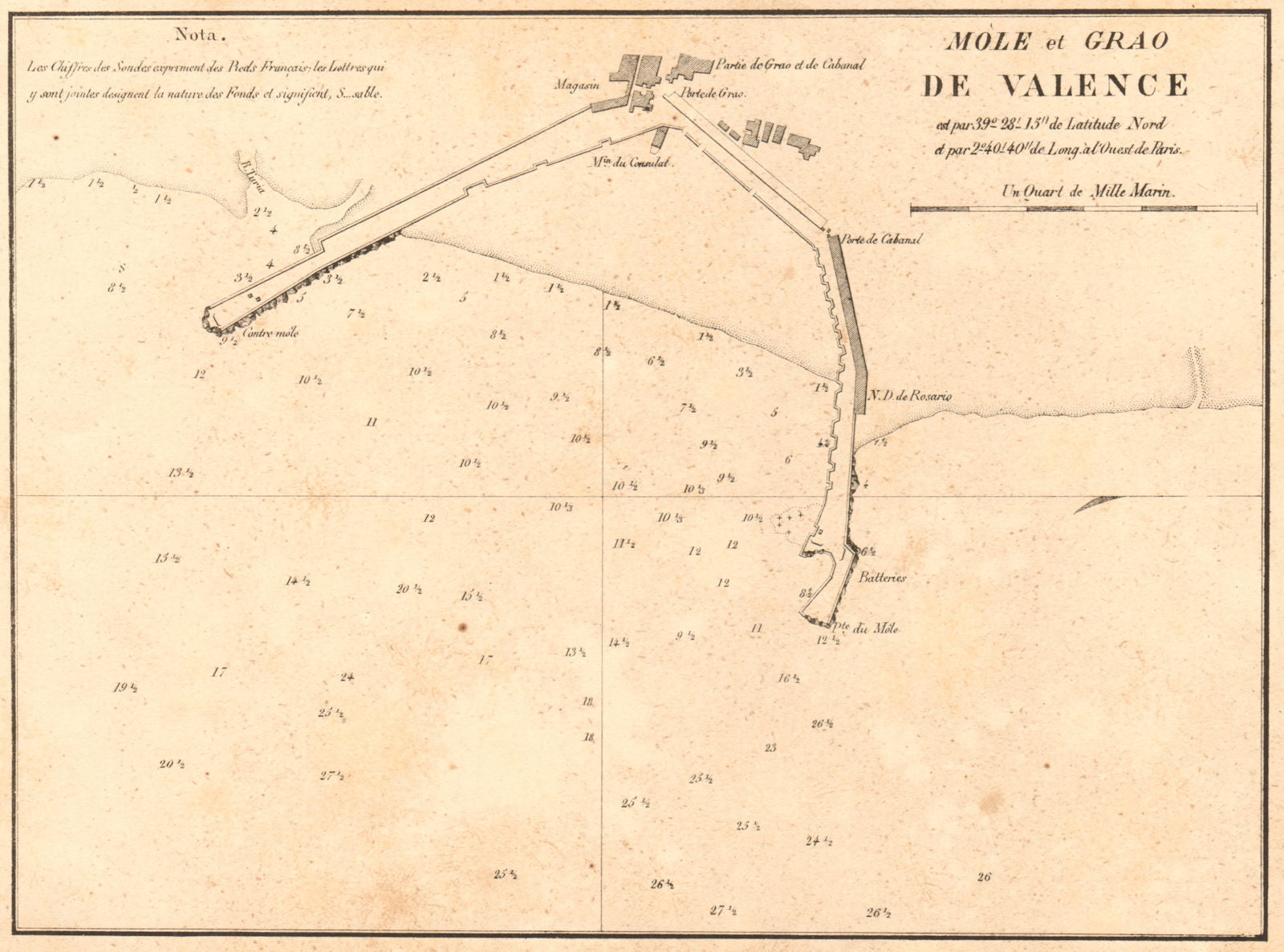 Valencia. 'Mole et Grao de Valence'. Spain. GAUTTIER 1851 old antique map